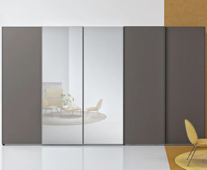 contemporary wardrobe / lacquered wood / sliding door / mirrored