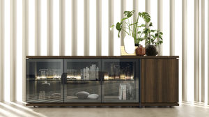 contemporary sideboard / wooden / marble / with glass panel