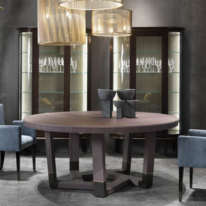 traditional dining table / wood veneer / wooden base / brushed brass base