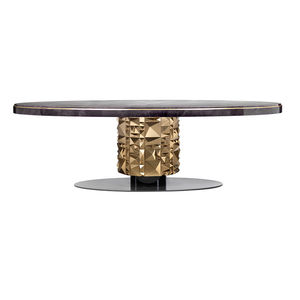 traditional dining table / wooden / metal base / oval