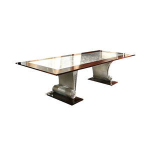 traditional dining table / wooden / glass / wooden base