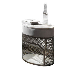 contemporary bedside table / marble / metal base / round