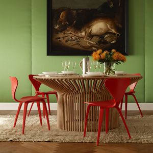 contemporary table / oak / lacquered wood / round
