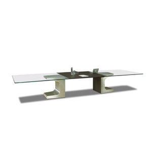 contemporary boardroom table / wooden / metal / glass