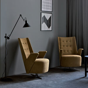 contemporary visitor armchair / fabric / leather / polyurethane foam