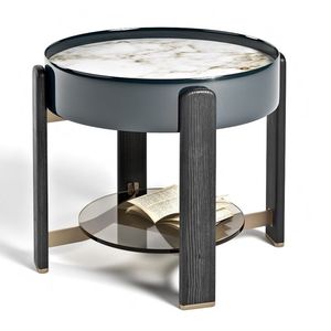 contemporary side table / glass / leather / marble