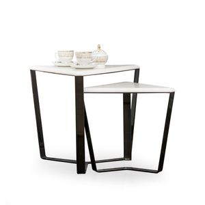 contemporary side table / marble / metal base / triangular
