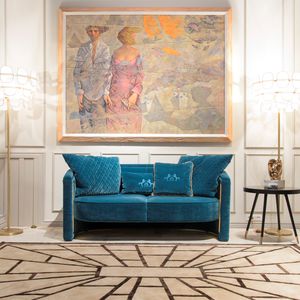 contemporary sofa / velvet / brass / 2-person