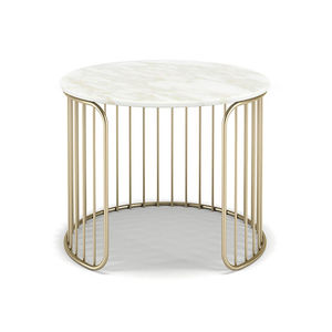 contemporary side table / marble / metal base / round
