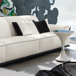 contemporary side table / stainless steel / painted metal / leather