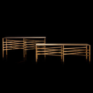 contemporary coffee table / solid wood / brass / steel