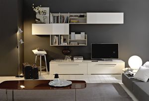 contemporary TV wall unit / wooden / lacquered wood