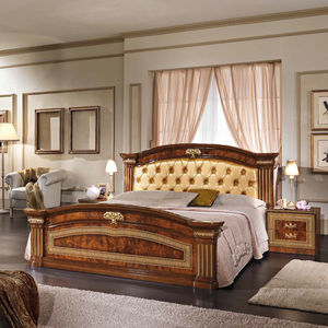 double bed / traditional / with leather headboard / walnut