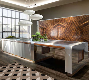 contemporary kitchen / wood veneer / island