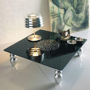 contemporary coffee table / wood / glass / metal base