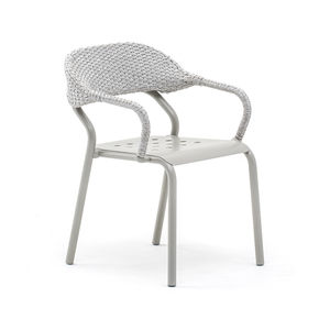 contemporary dining chair / with armrests / aluminum / garden