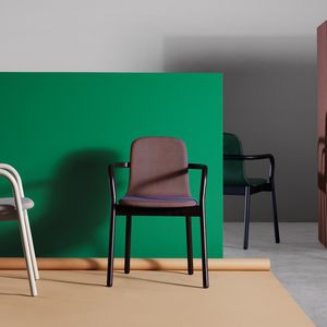 contemporary dining chair / upholstered / with armrests / standard base