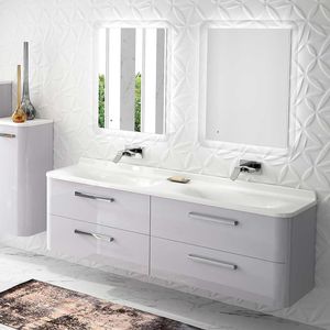 double washbasin cabinet / wall-hung / lacquered wood / ceramic