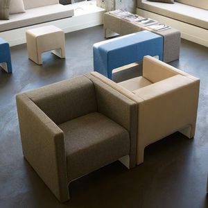 contemporary armchair / fabric / leather / brown