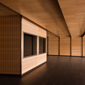wooden suspended ceiling / panel / acoustic / flame-retardant