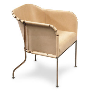 contemporary chair / upholstered / with armrests / leather