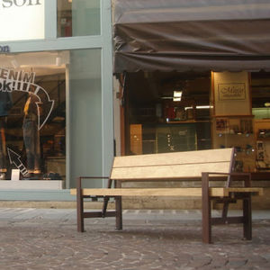 public bench / traditional / wooden / galvanized steel