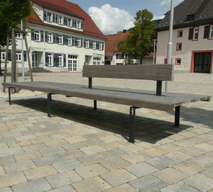 public bench / traditional / wooden / galvanized steel