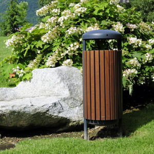 public trash can / steel / wooden / contemporary
