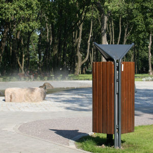 public trash can / steel / hardwood / contemporary