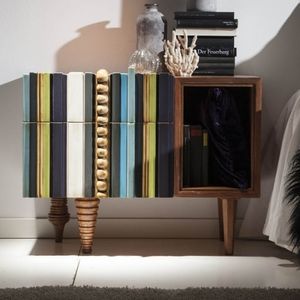 contemporary bedside table / lacquered wood / wooden base / rectangular