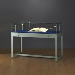 contemporary display case / with legs / glass / aluminum