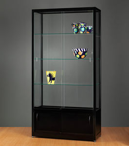 contemporary display case / glass / wooden / aluminum
