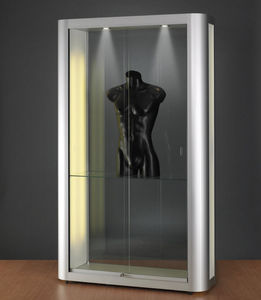 contemporary display case / glass / wooden / anodized aluminum