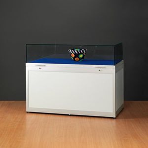 contemporary display case / glass / wooden / anodized aluminum