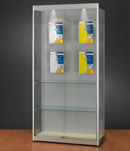 contemporary display case / glass / wooden / anodized aluminum