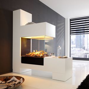 electric fireplace / contemporary / closed hearth / 3-sided