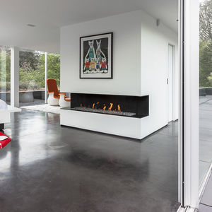 gas fireplace / design / open hearth / 3-sided