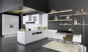 contemporary kitchen / wood veneer / lacquered wood / L-shaped