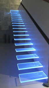 straight staircase / metal frame / glass steps / without risers