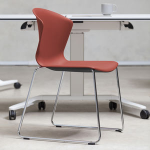 contemporary visitor chair / with armrests / stackable / sled base