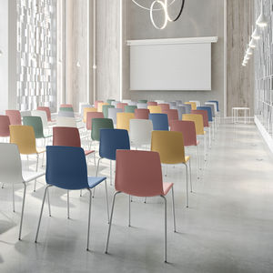 contemporary visitor chair / with armrests / stackable / sled base