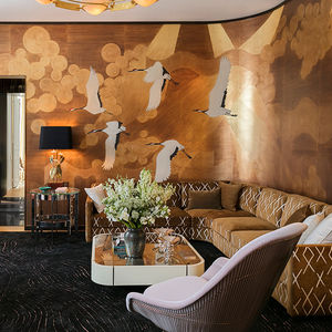 traditional wallpaper / animal motif / fabric look / gold-colored