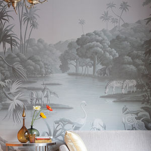 traditional wallpaper / nature pattern / monochrome / fabric look