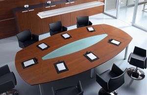 contemporary conference table / wooden / glass / oval