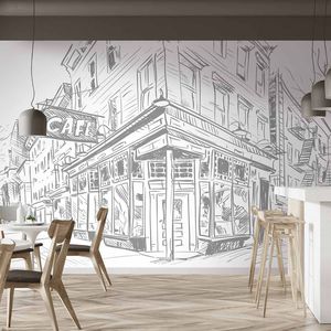 original design wallpaper / panoramic / urban motif / non-woven