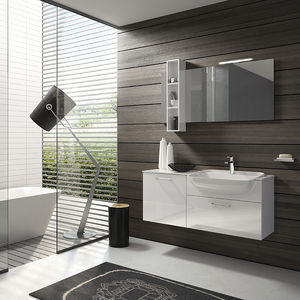 wall-hung washbasin cabinet / wooden / contemporary / with mirror