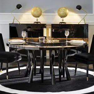 Contemporary Dining Table Rocco Dom Edizioni Matte Lacquered Wood Macassar Ebony Glossy Lacquered Wood