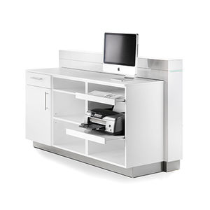 wooden reception desk