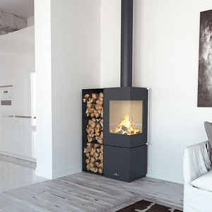 wood heating stove / contemporary / corner / sheet steel
