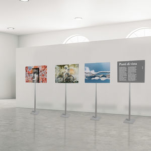 glass display panel with long legs